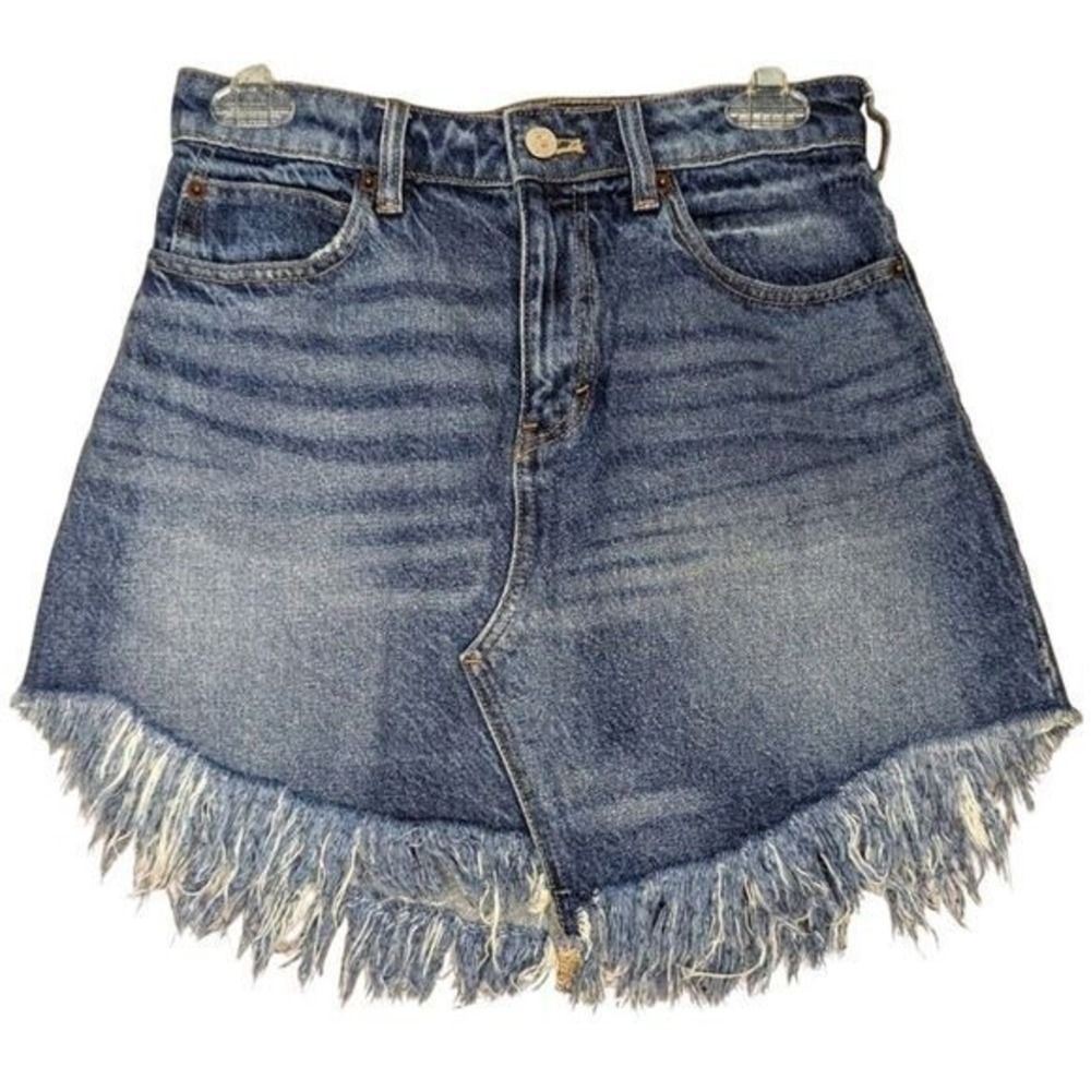 Free People Distressed Blue Mini Skirt
